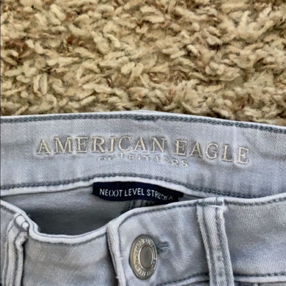 american eagle greyish blue skinny jeans
